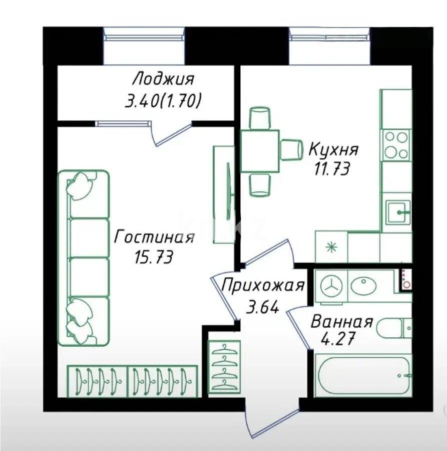Продажа 1-комнатной квартиры, 37 м² в Астане
