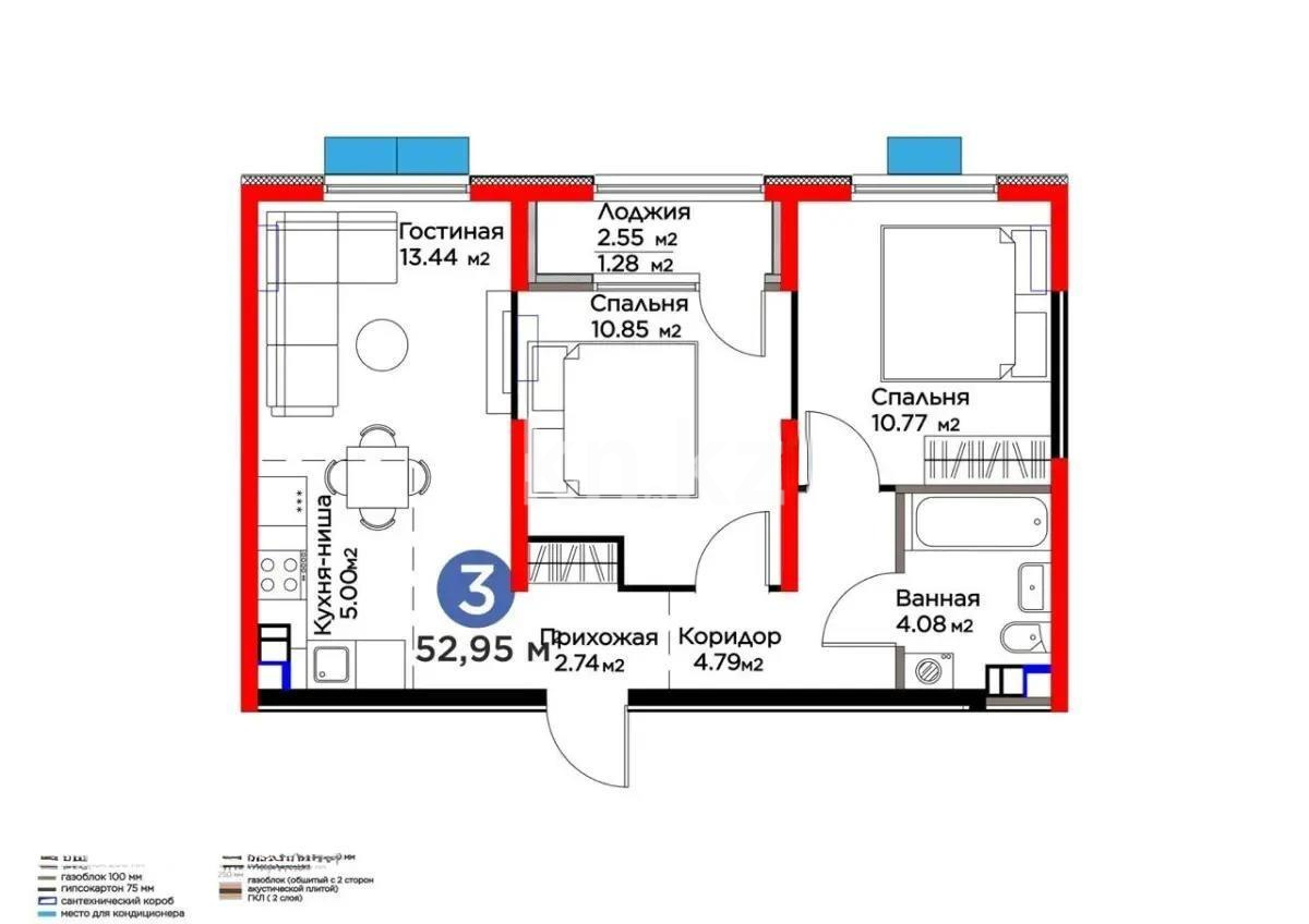 Продажа 3-комнатной квартиры, 52.95 м², мкр-н Гажайып, дом  33 в Алматы