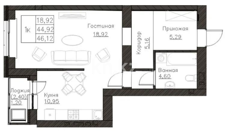 Продажа 1-комнатной квартиры, 46.3 м² в Астане