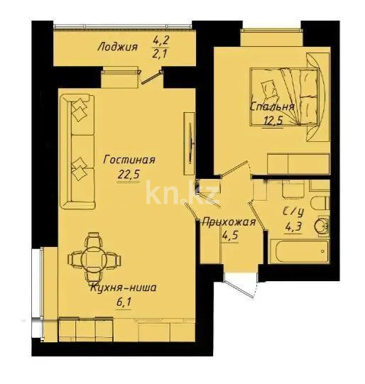 Продажа 2-комнатной квартиры, 52 м² в Астане