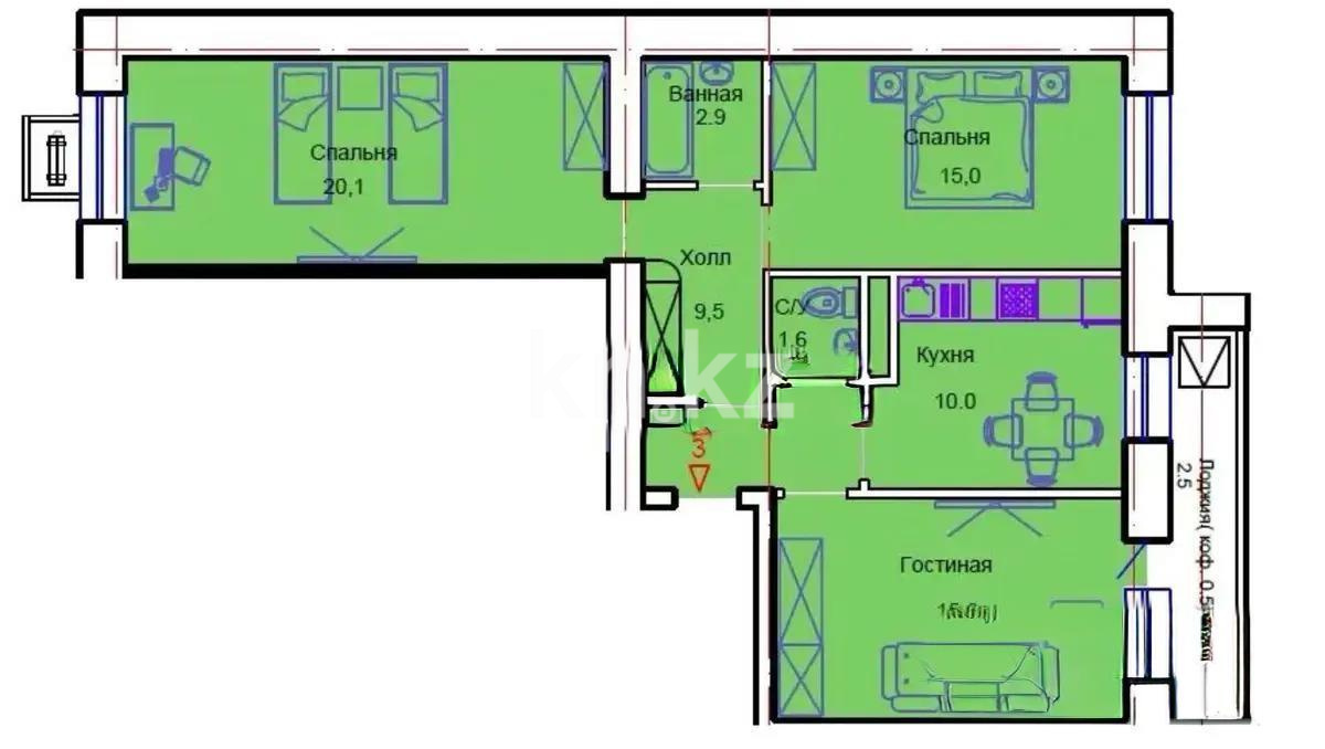 Продажа 3-комнатной квартиры, 77.4 м² в Астане
