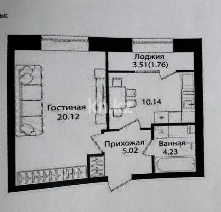 Продажа 1-комнатной квартиры, 41.27 м² в Астане