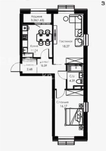 Продажа 2-комнатной квартиры, 60.57 м² в Алматы