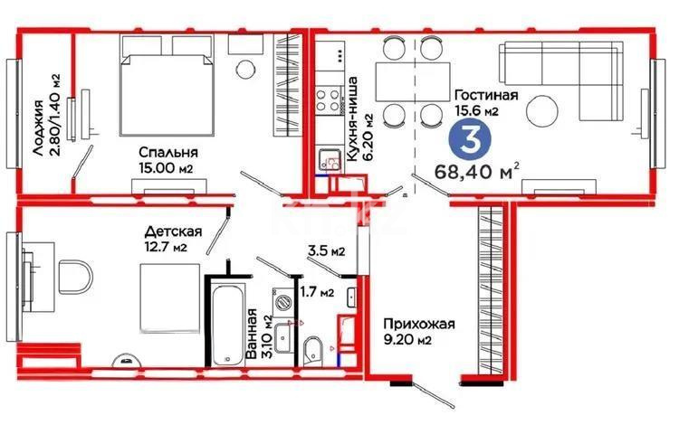Продажа 3-комнатной квартиры, 68.4 м², ул. С-902, дом  8 в Астане