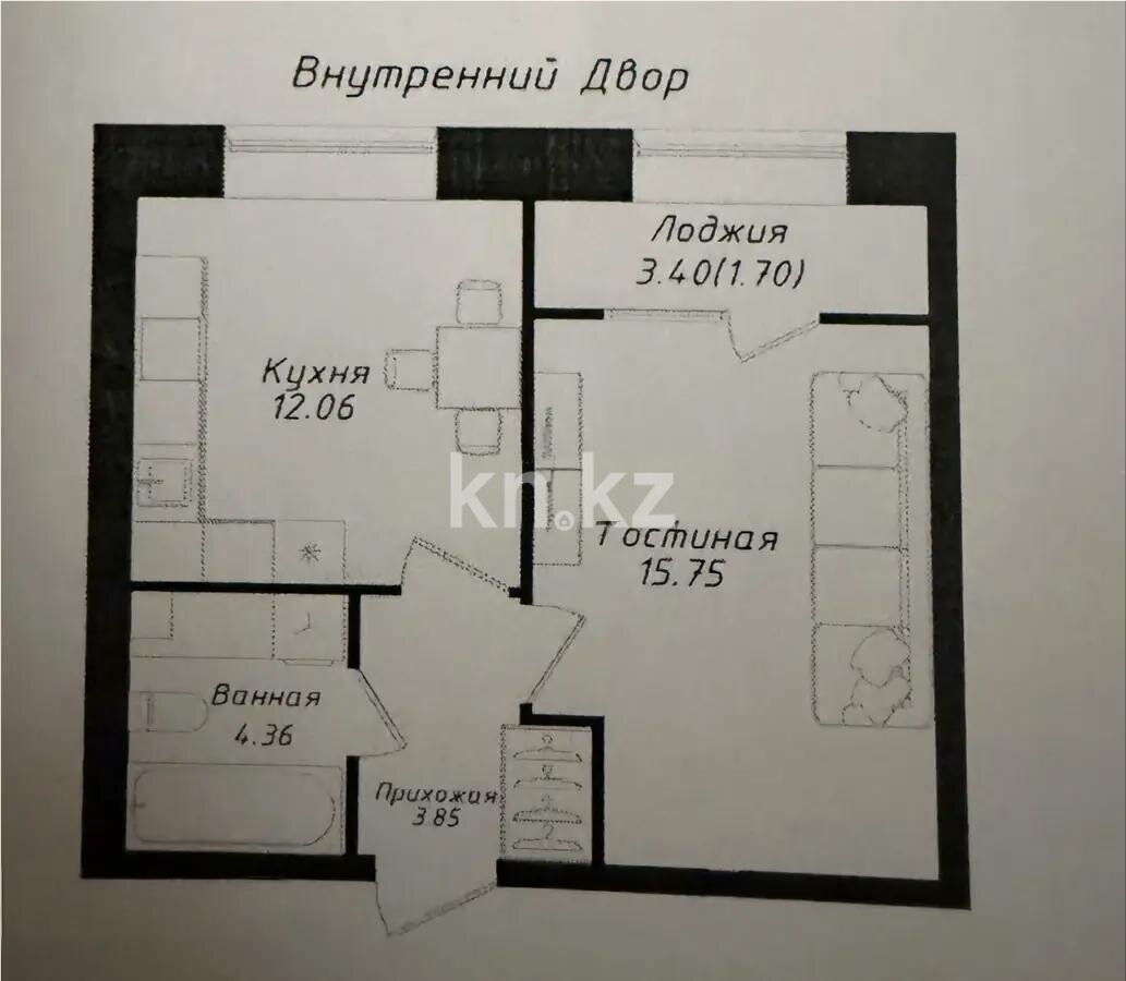 Продажа 1-комнатной квартиры, 38 м² в Астане