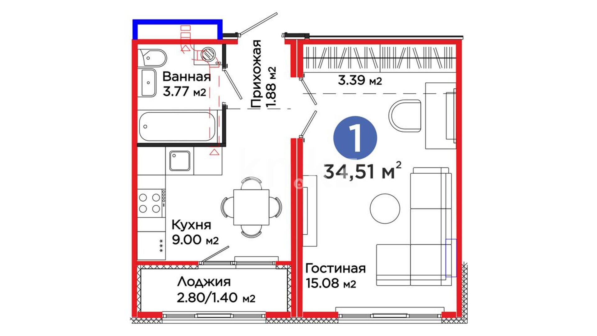 ЖК Örnek, 1-комнатная, цена 26 814 270 ₸, 777 000 ₸&nbsp;/&nbsp;м²