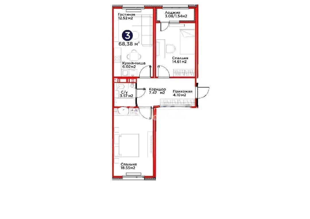 Продажа 3-комнатной квартиры, 68.36 м² в Астане