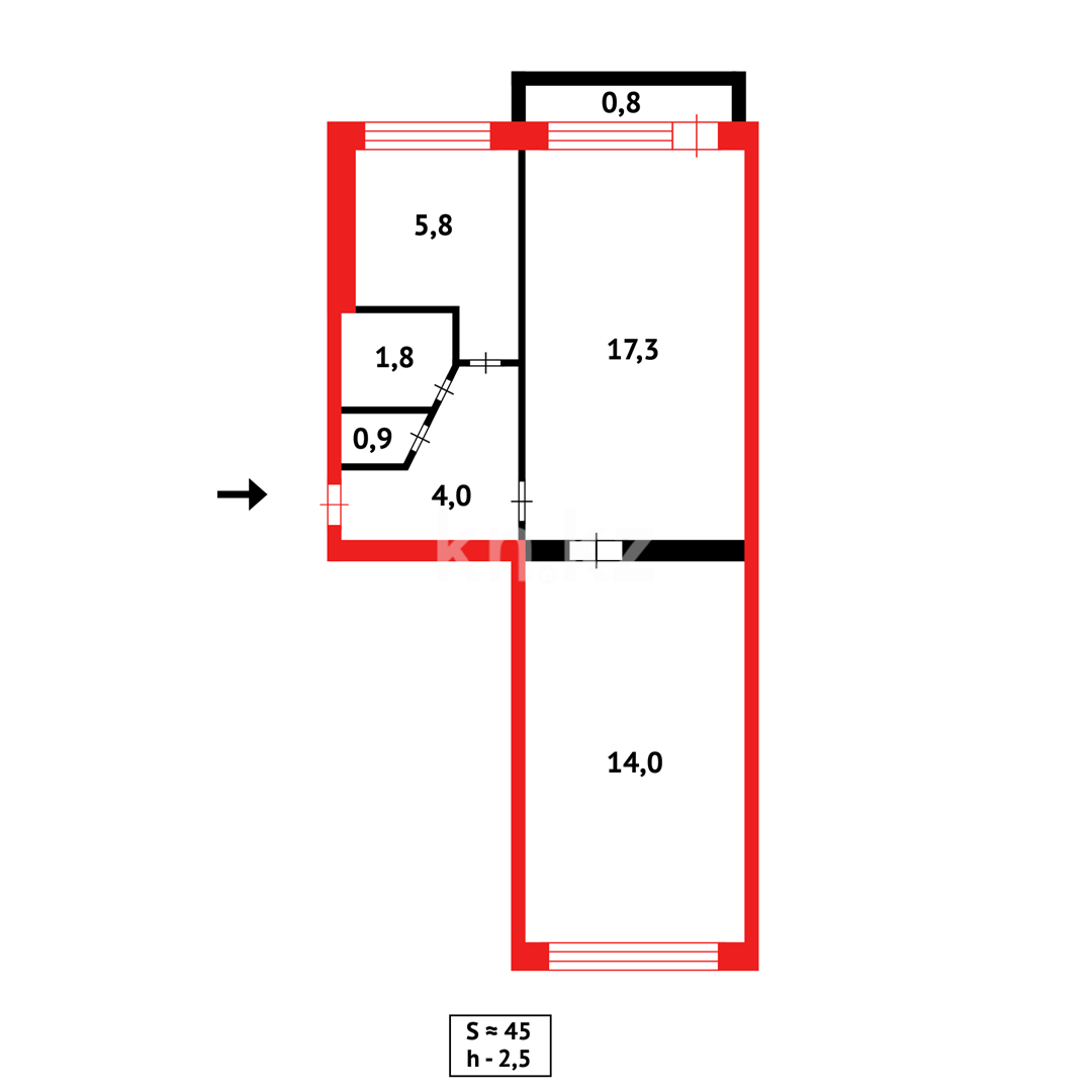 Продажа 2-комнатной квартиры, 45 м² в Караганде - фото 2