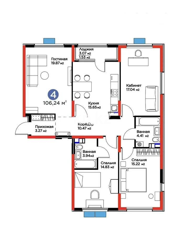 Продажа 4-комнатной квартиры, 103 м² в Алматы