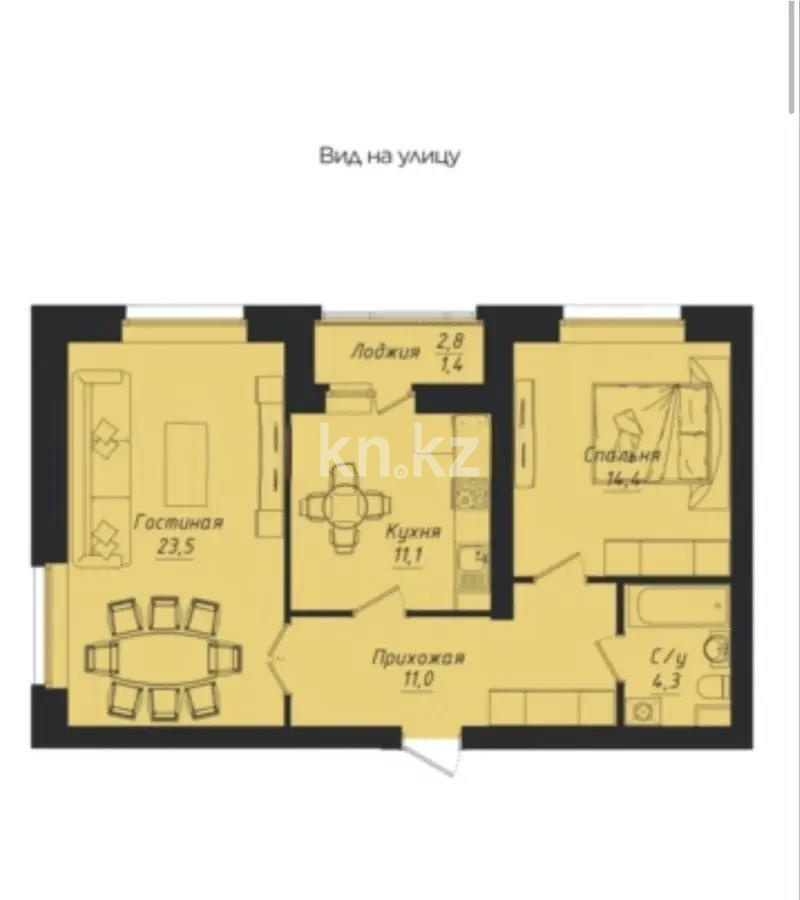 Продажа 2-комнатной квартиры, 65.7 м² в Астане