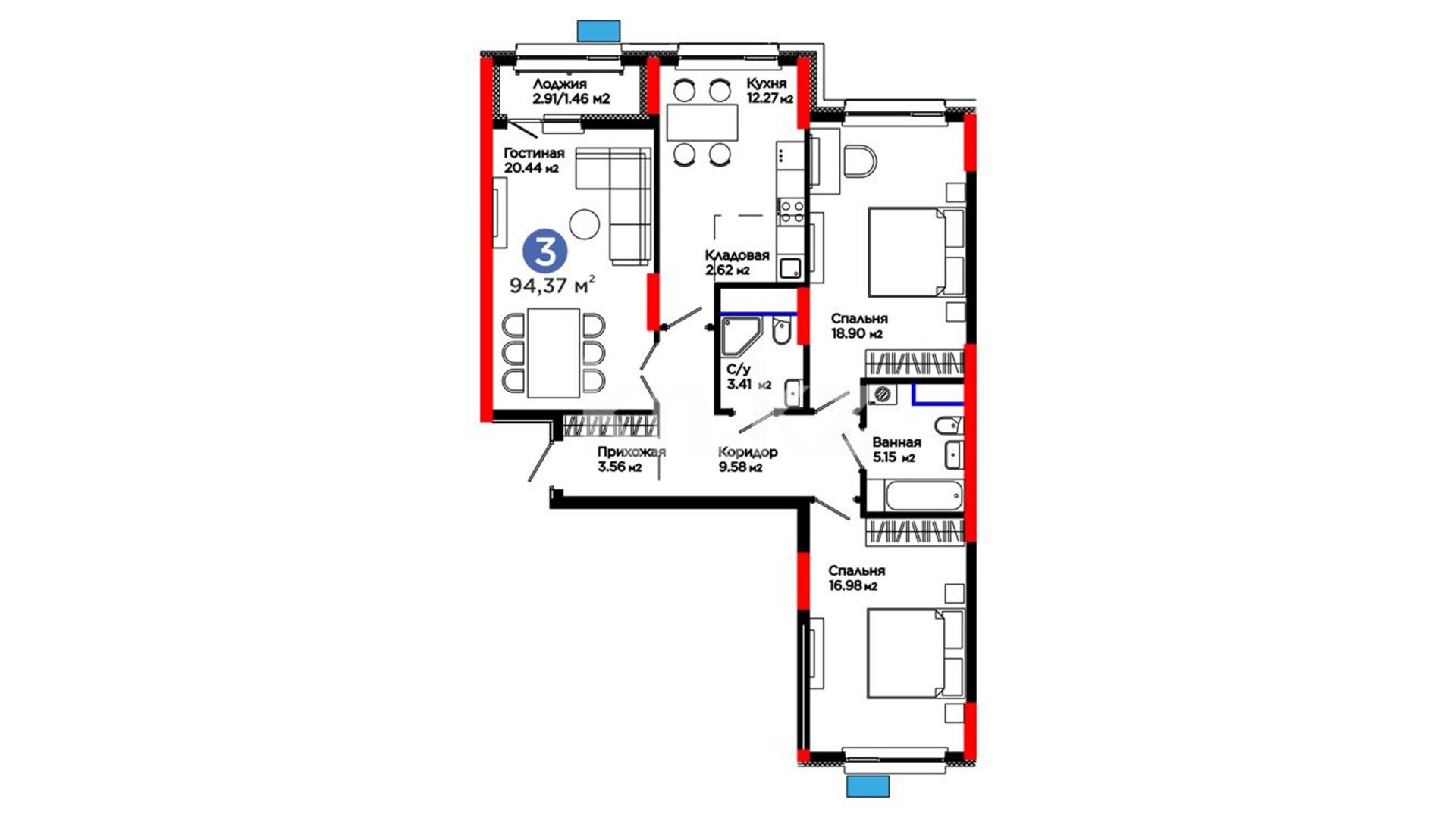 ЖК UIA. DARYN, 3-комнатная, цена 57 257 110 ₸, 606 730 ₸&nbsp;/&nbsp;м²