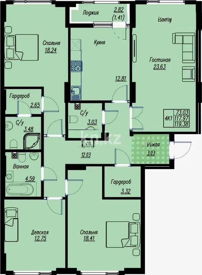 Продажа 4-комнатной квартиры, 120 м² в Астане