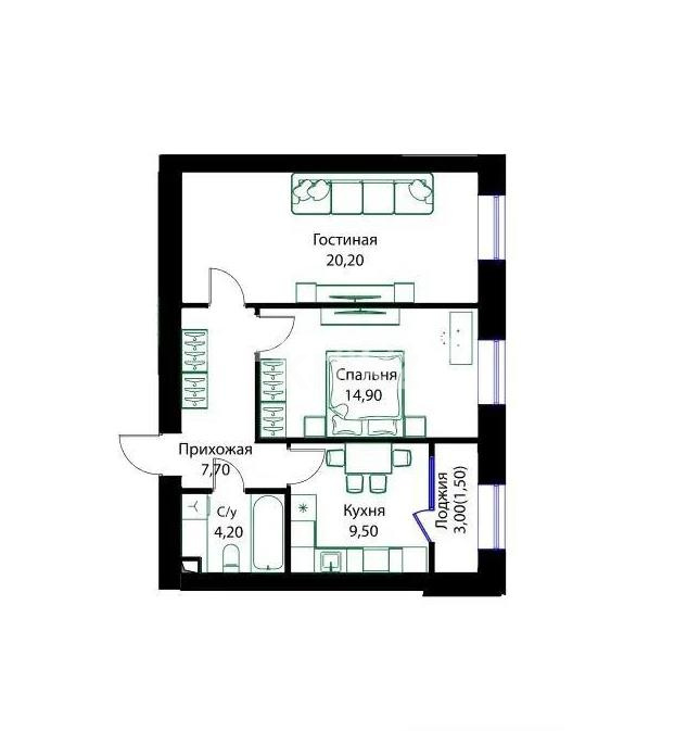 Продажа 2-комнатной квартиры, 58 м², ул. Жошы хана, дом  12/3 в Астане