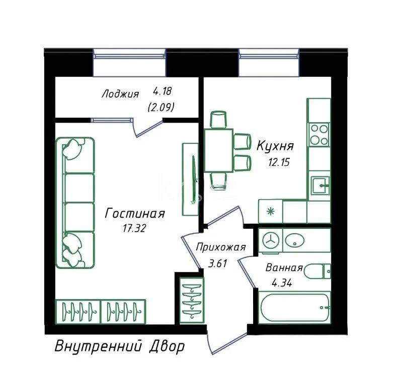 Продажа 1-комнатной квартиры, 40 м², пр. Улы Дала, дом  38а в Астане