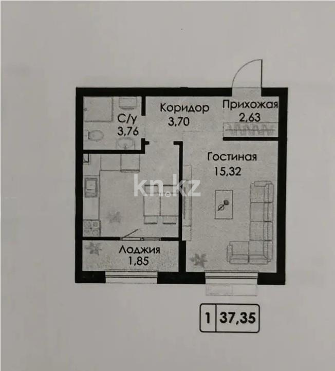 Продажа 2-комнатной квартиры, 37.35 м², Алматы-Бишкек тр., дом  8971а в Алматы