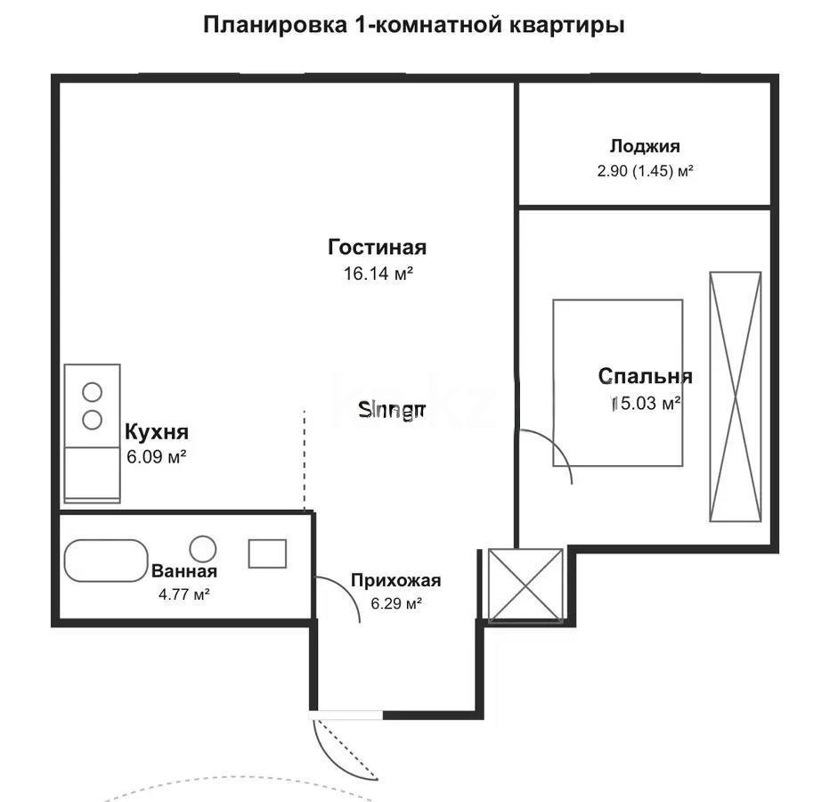 Продажа 1-комнатной квартиры, 49.77 м² в Алматы