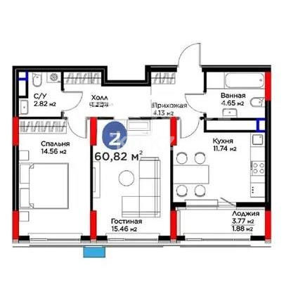 Продажа 2-комнатной квартиры, 60 м² в Астане