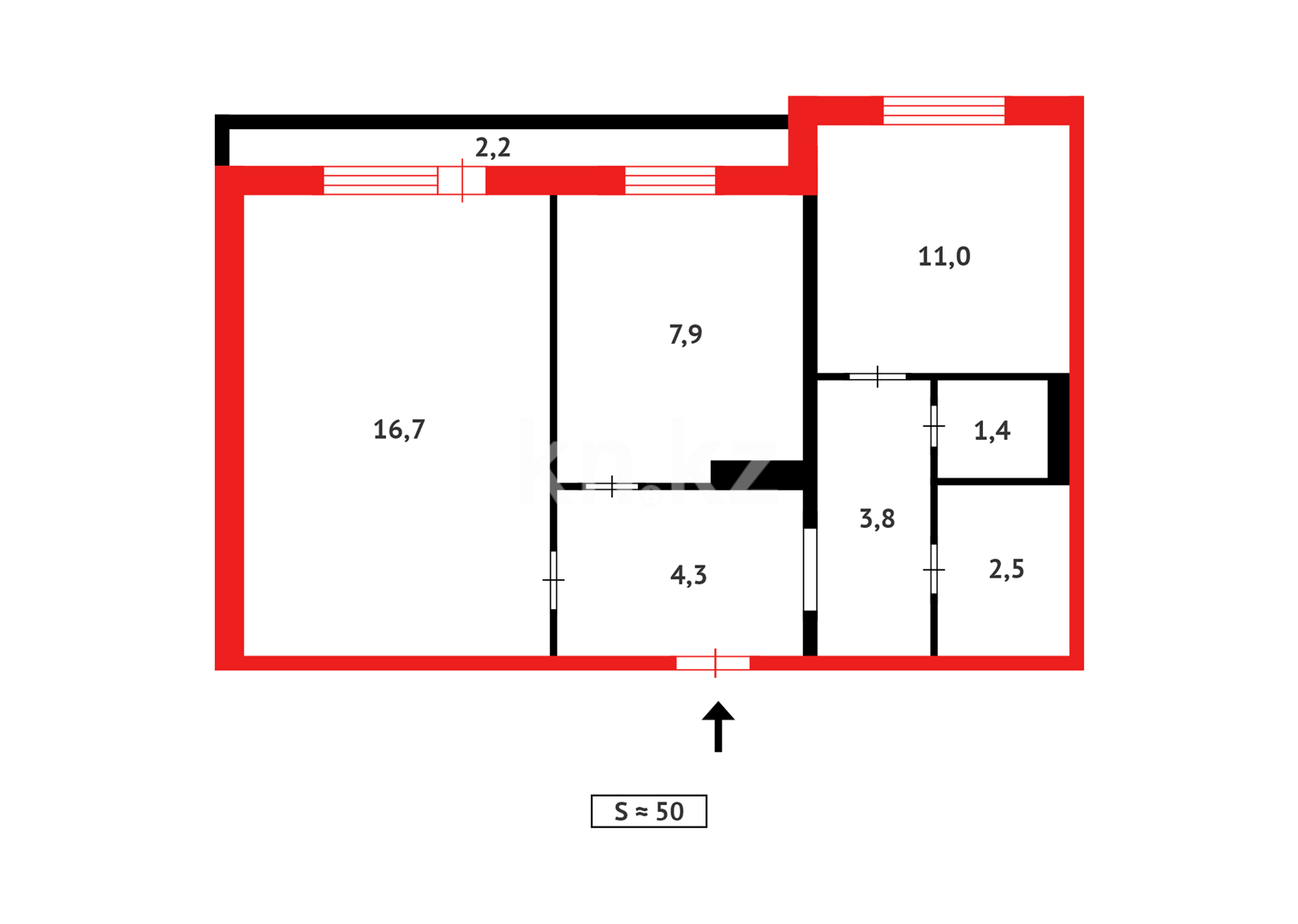 Продажа 2-комнатной квартиры, 49 м², мкр-н Восток-3, дом  14 в Караганде - фото 8