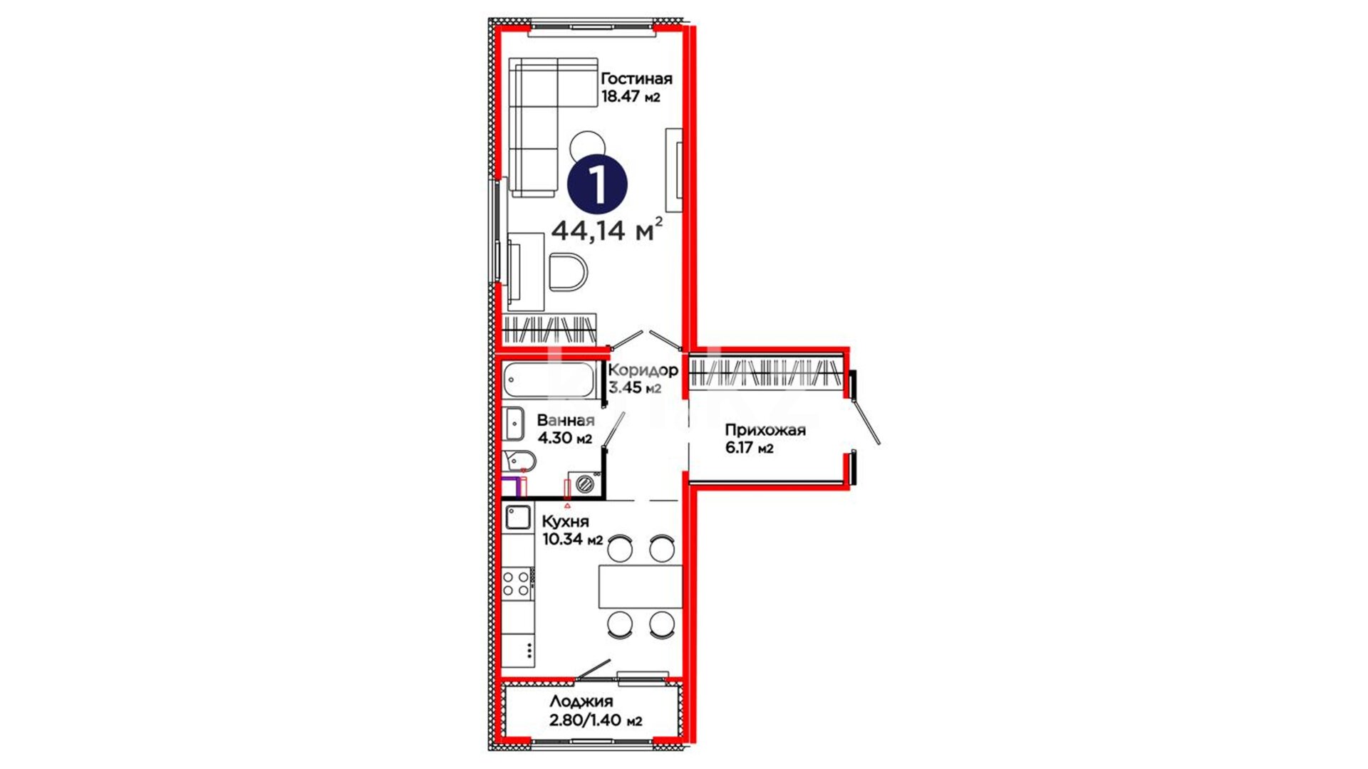 ЖК UIA. DARYN, 1-комнатная, цена 29 308 960 ₸, 664 000 ₸&nbsp;/&nbsp;м²