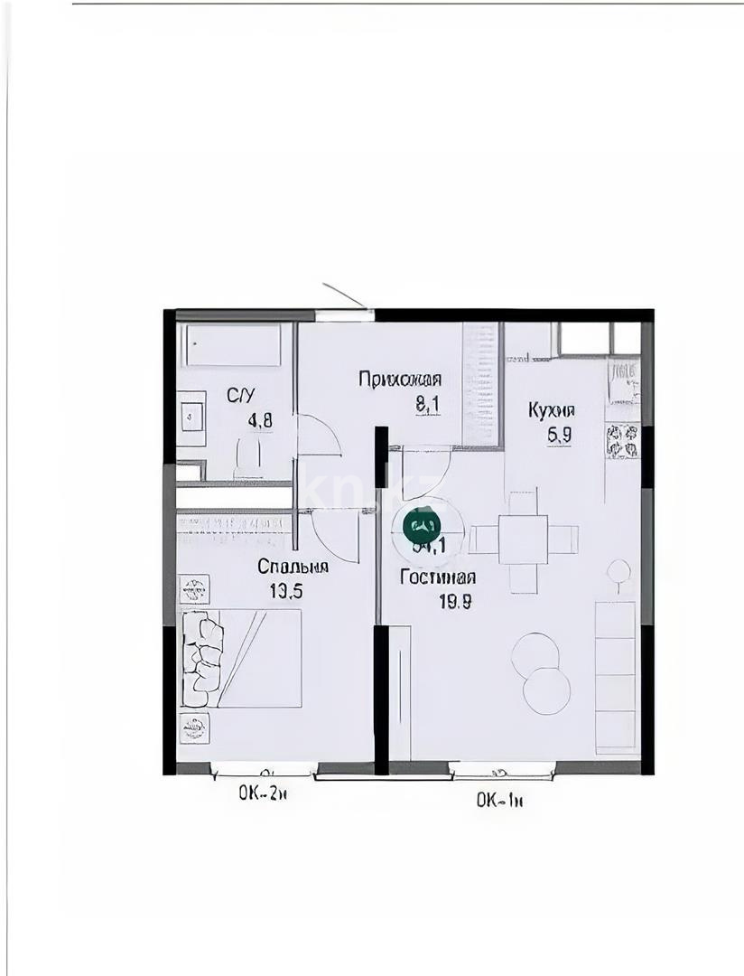 Продажа 2-комнатной квартиры, 52.7 м² в Алматы - фото 2