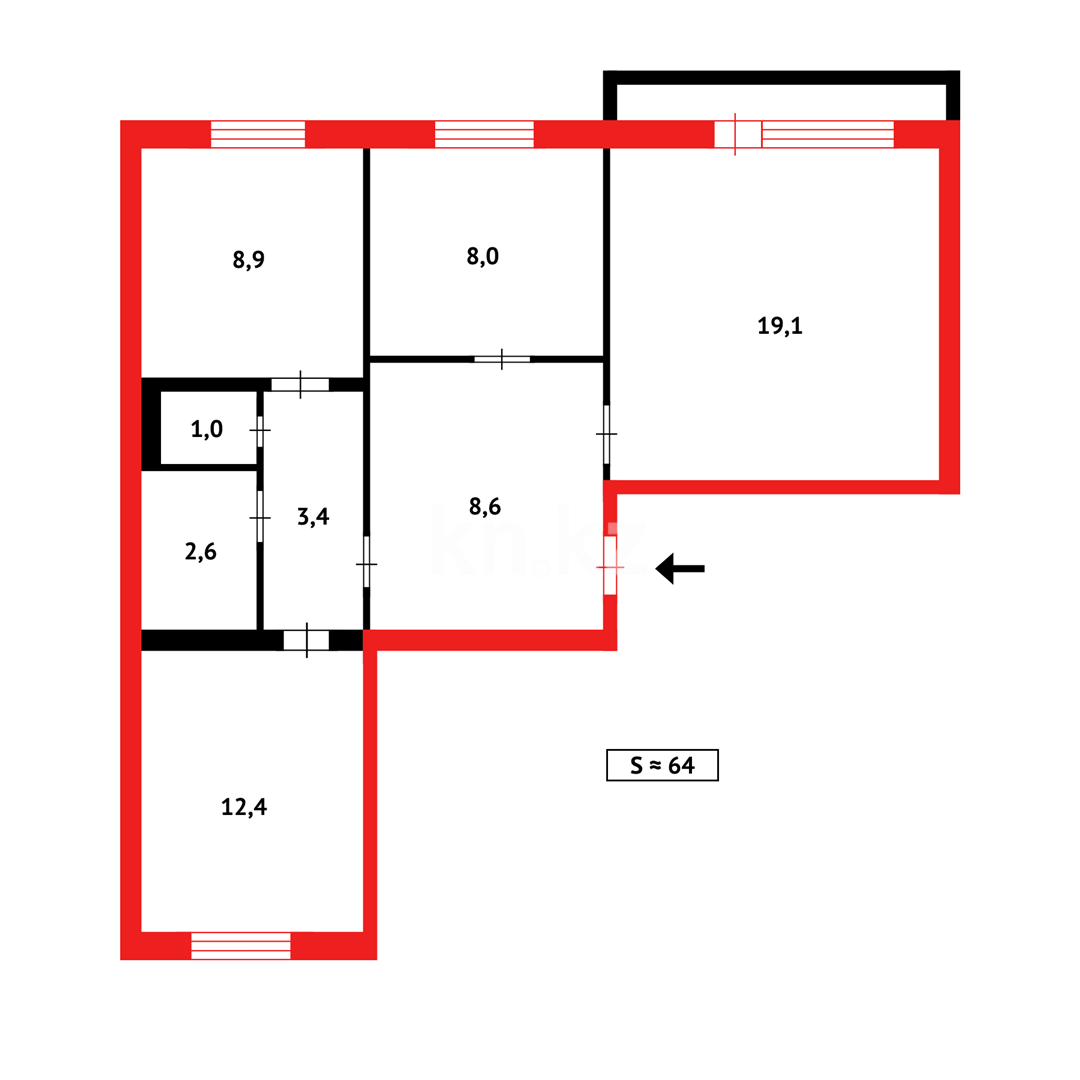Продажа 3-комнатной квартиры, 64 м², ул. Жекибаева в Караганде - фото 22