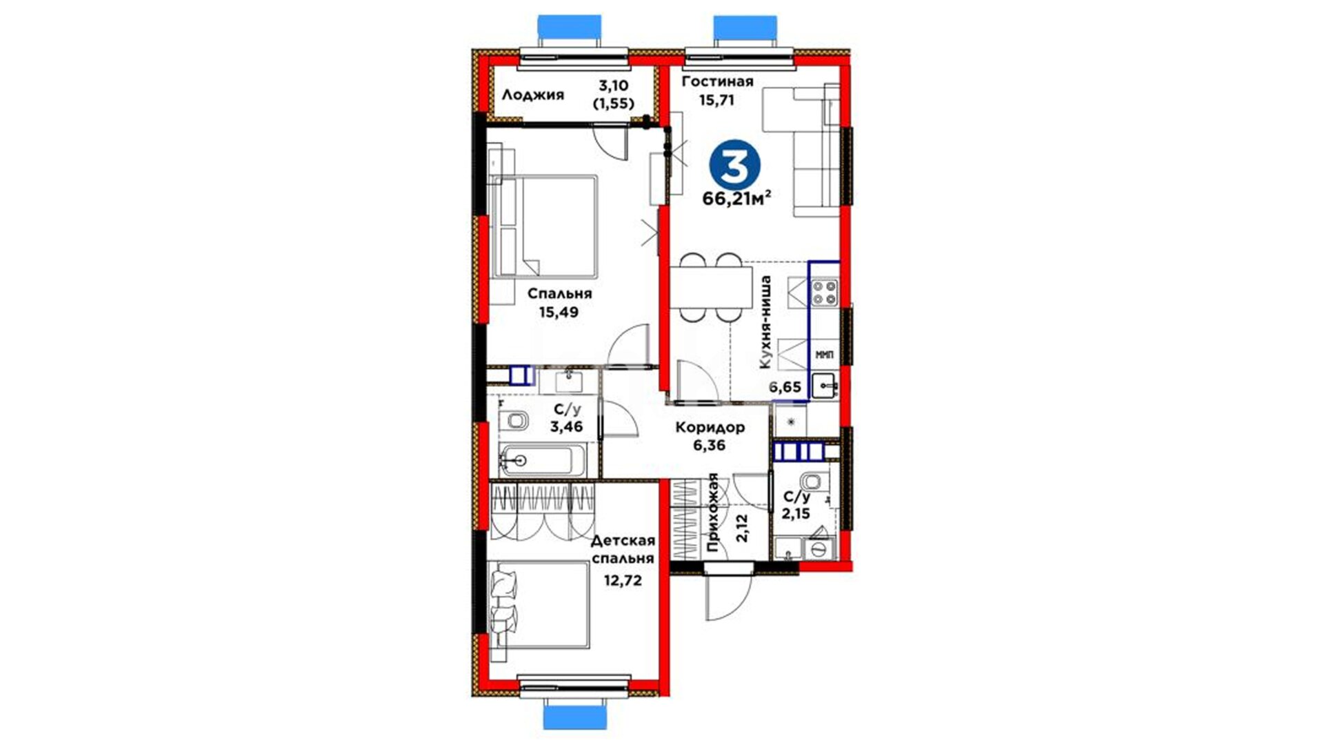 ЖК Dream City. Eco, 3-комнатная, цена 46 479 420 ₸, 702 001 ₸&nbsp;/&nbsp;м²