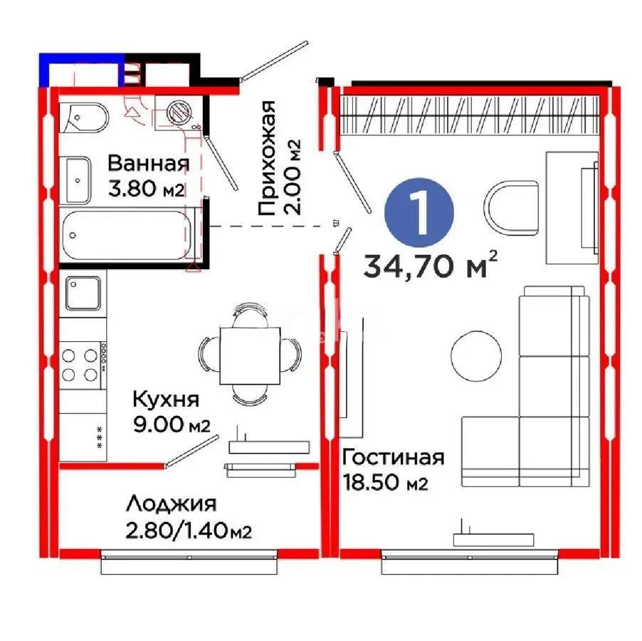 Продажа 1-комнатной квартиры, 35.7 м², ул. С-902, дом  8 в Астане - фото 3