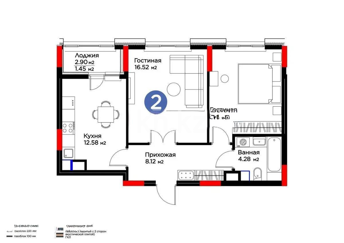 Продажа 2-комнатной квартиры, 56 м² в Астане