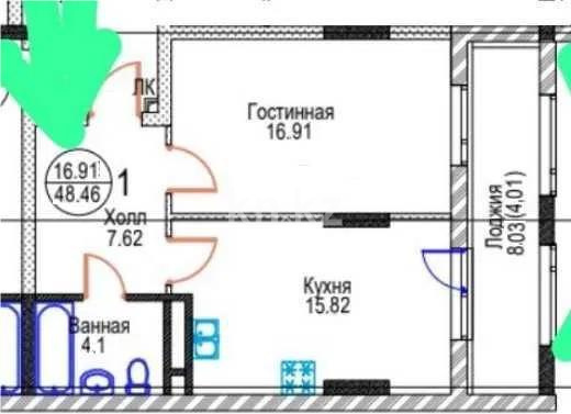 Продажа 1-комнатной квартиры, 48 м² в Астане
