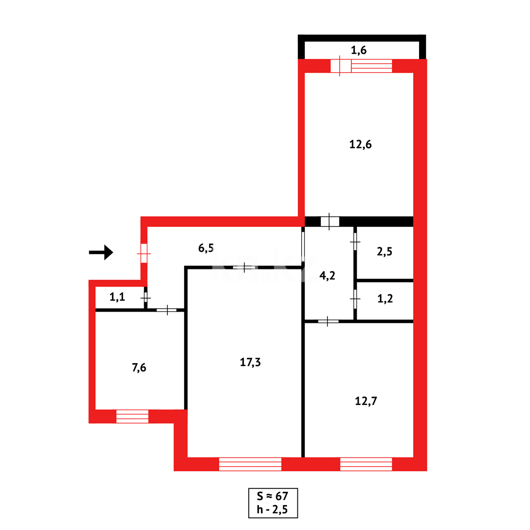 Продажа 3-комнатной квартиры, 67 м², мкр-н 15 в Караганде - фото 16