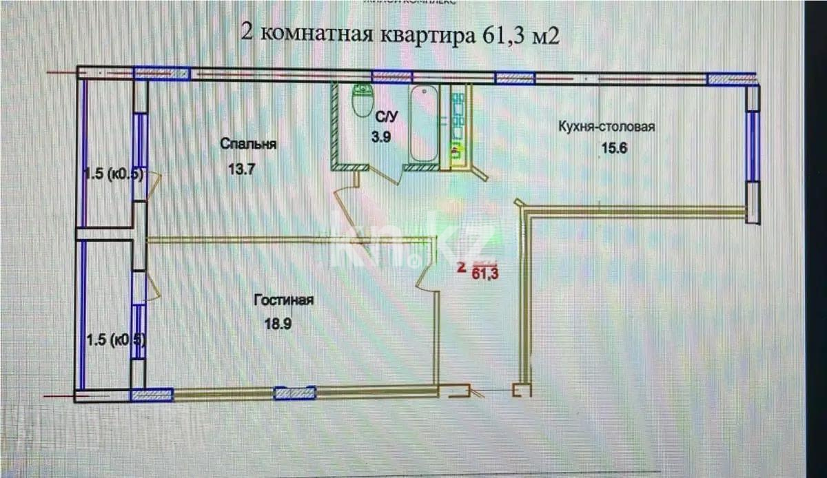 Продажа 2-комнатной квартиры, 61.3 м², пр. Богенбай батыра, дом  3в в Астане - фото 3