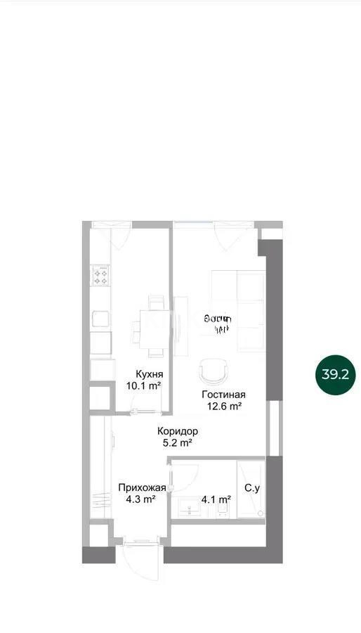Продажа 1-комнатной квартиры, 39.2 м², пр. Суюнбая, дом  15в в Алматы