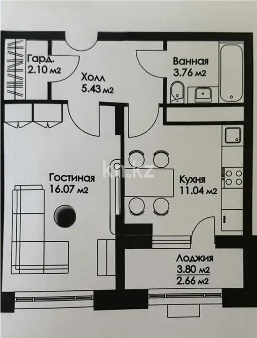 Продажа 1-комнатной квартиры, 41 м² в Астане