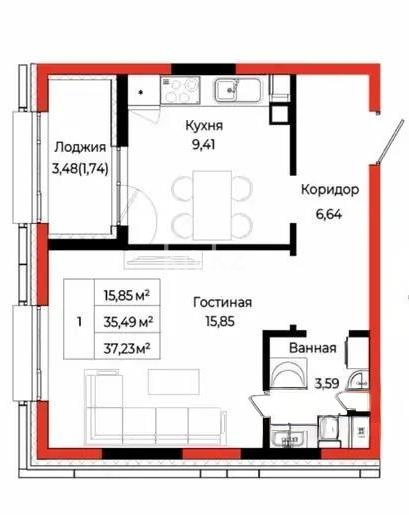 Продажа 1-комнатной квартиры, 37.7 м² в Астане