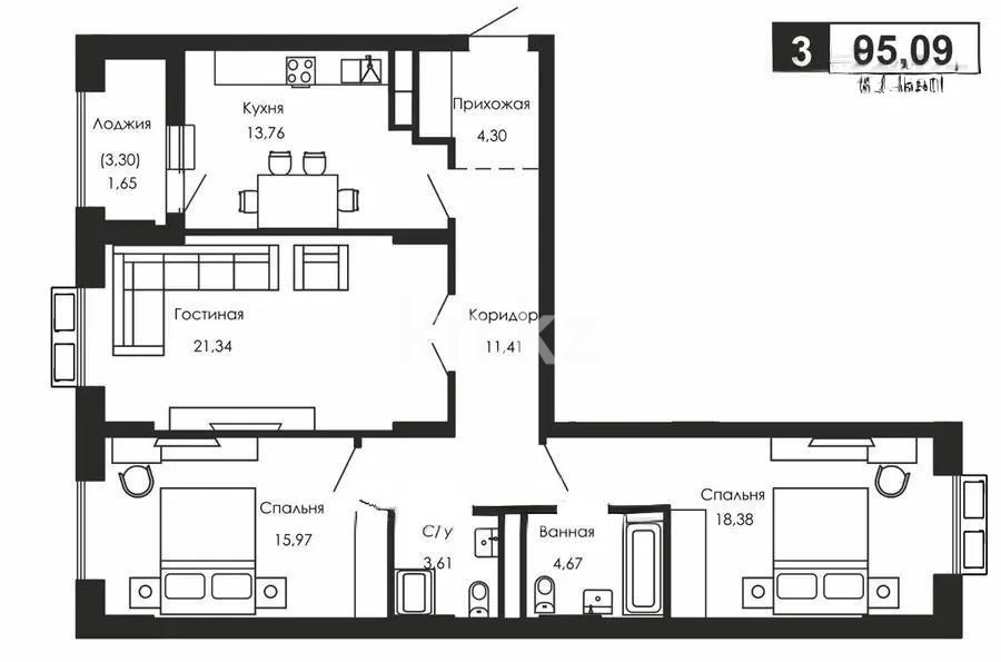 Продажа 3-комнатной квартиры, 95 м² в Астане