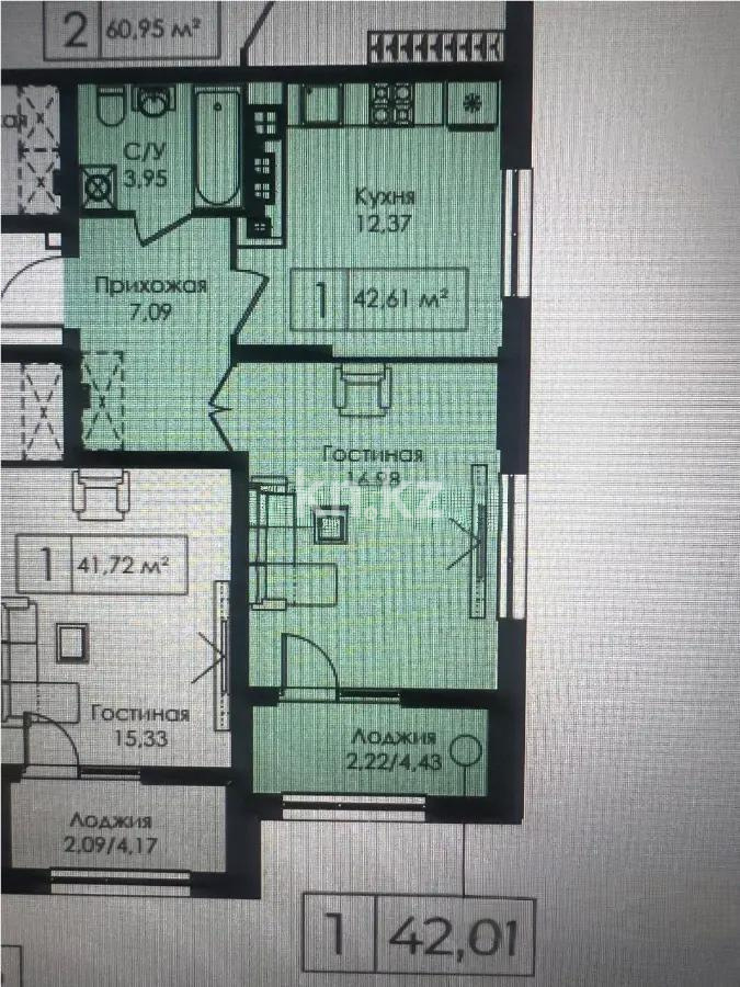 Продажа 1-комнатной квартиры, 42.6 м², пр. Улы Дала, дом  29/1 в Астане