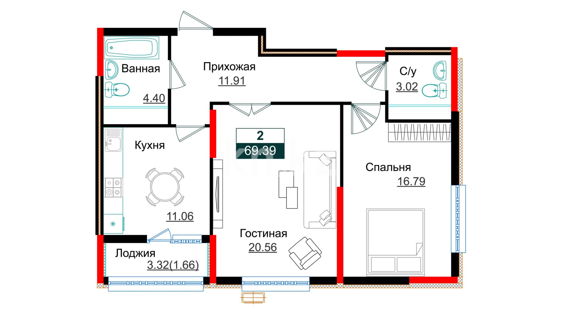 ЖК Shakarim Avenue, 2-комнатная, цена 36 880 785 ₸, 531 500 ₸&nbsp;/&nbsp;м²