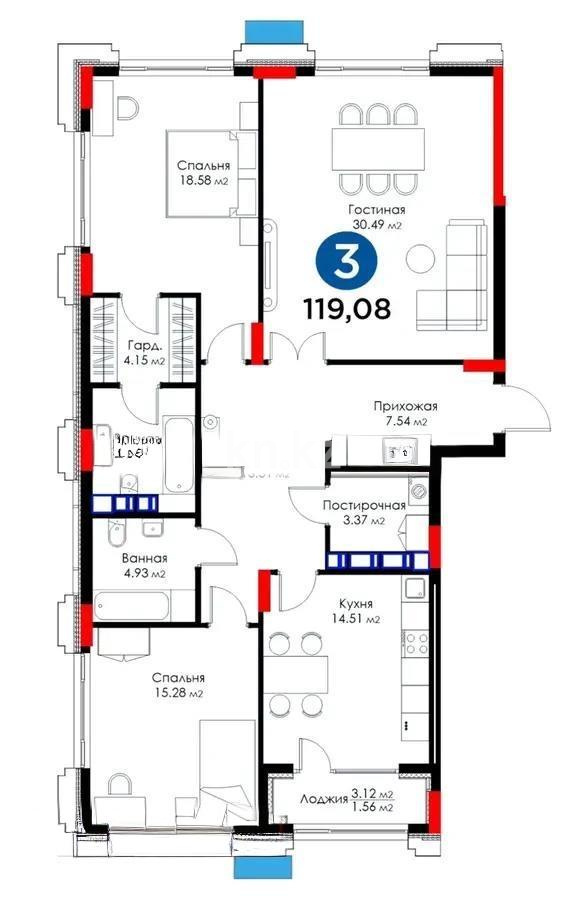 Продажа 3-комнатной квартиры, 120 м² в Астане
