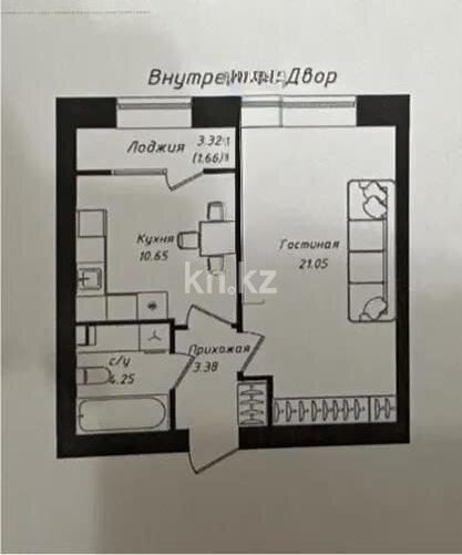 Продажа 1-комнатной квартиры, 40.99 м² в Астане