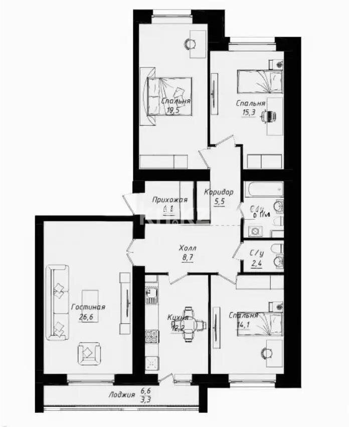 Продажа 4-комнатной квартиры, 116.2 м² в Астане