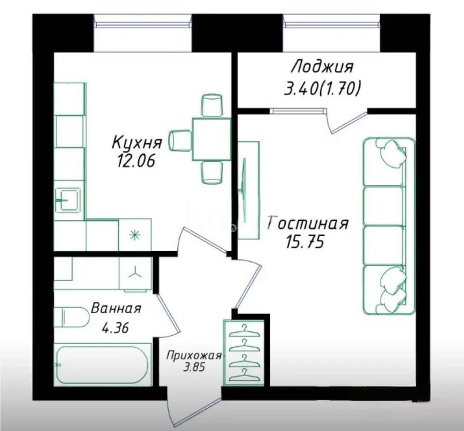 Продажа 1-комнатной квартиры, 38 м² в Астане