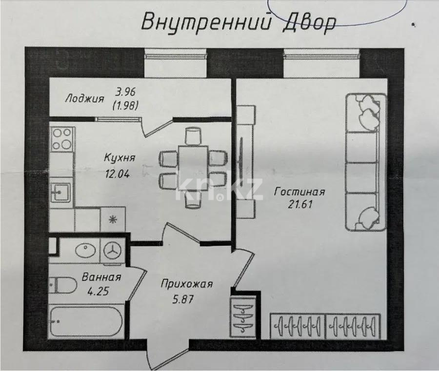 Продажа 1-комнатной квартиры, 45.75 м² в Астане