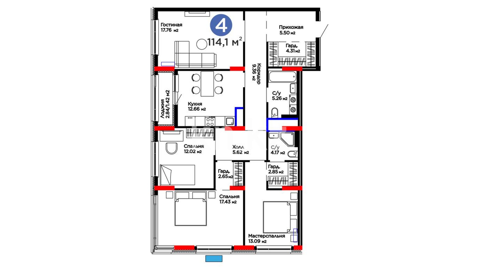 ЖК Baizaman, 4-комнатная, цена 56 736 225 ₸, 497 250 ₸&nbsp;/&nbsp;м²