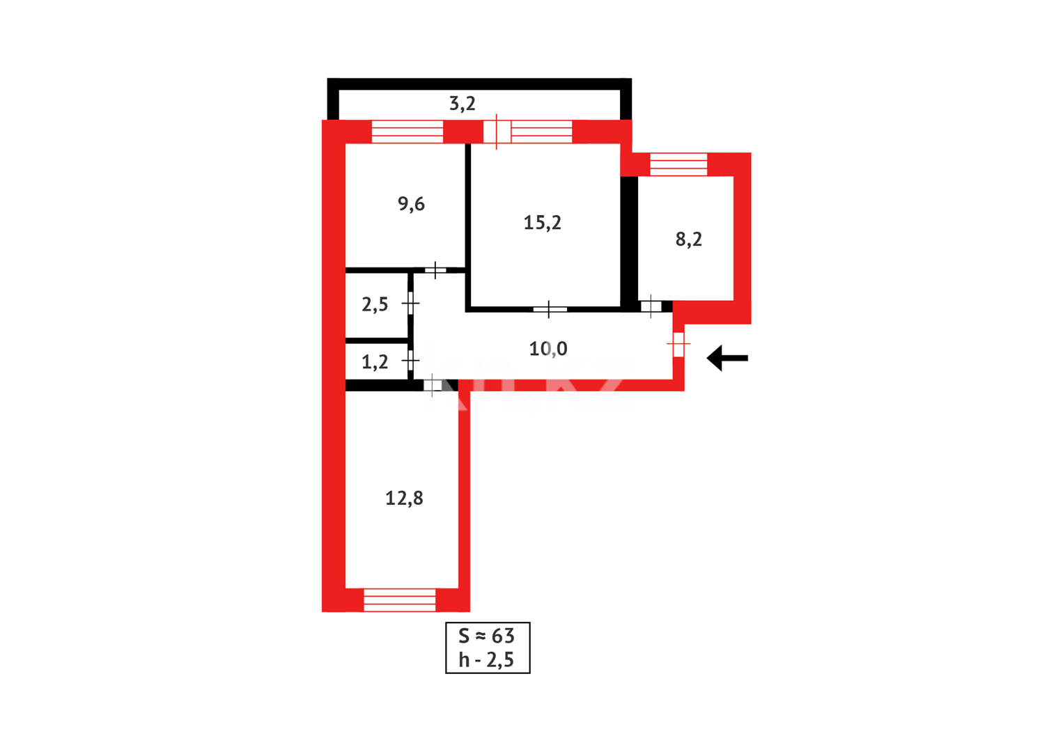Продажа 3-комнатной квартиры, 63 м², ул. Муканова, дом  18 в Караганде - фото 17
