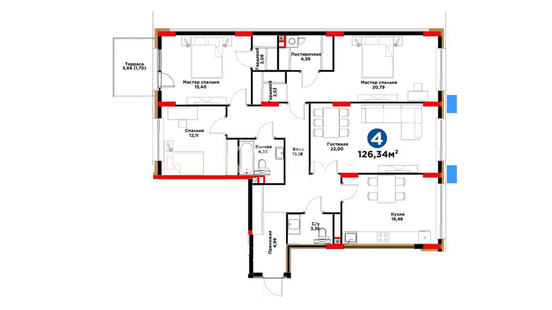 ЖК Bosaga, 4-комнатная, цена 67 970 920 ₸, 538 000 ₸&nbsp;/&nbsp;м²