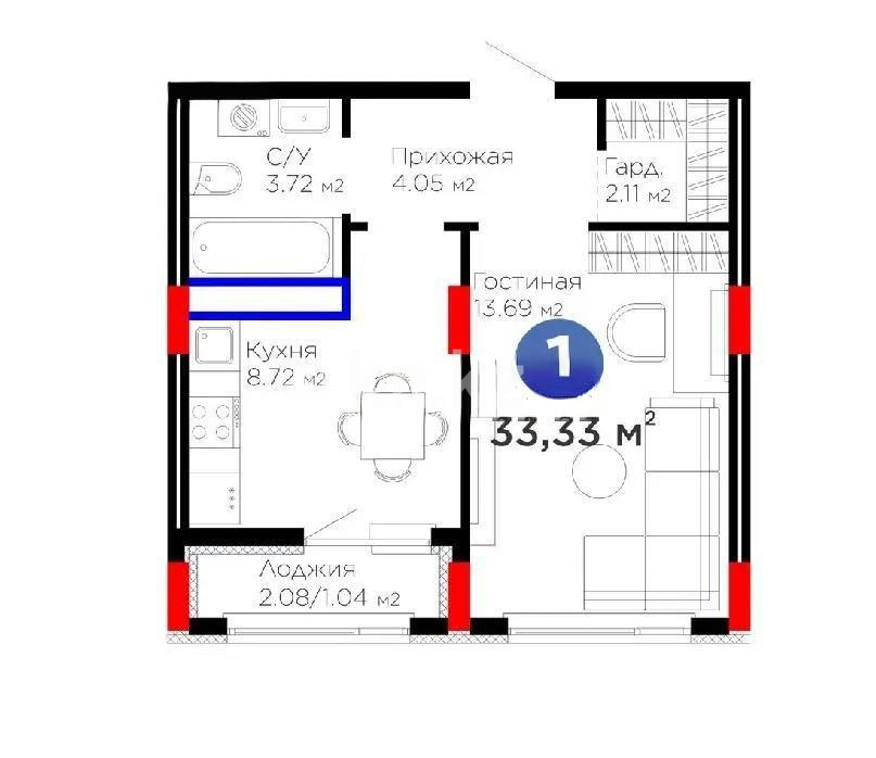 Продажа 1-комнатной квартиры, 33.33 м², ул. Е-908, дом  23 стр в Астане