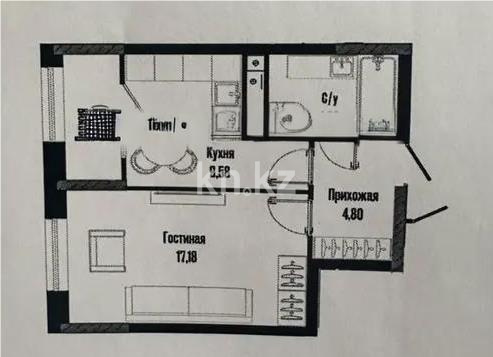 Продажа 1-комнатной квартиры, 38.8 м² в Астане