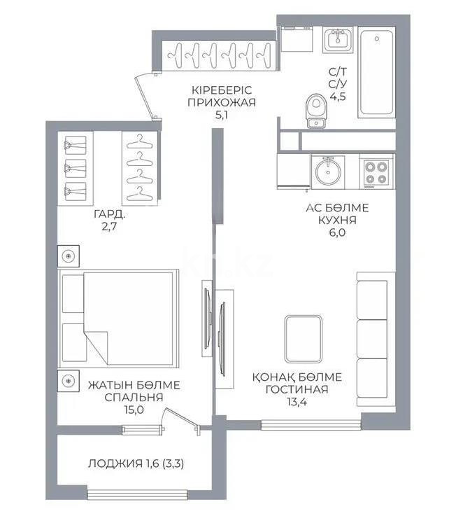 Продажа 2-комнатной квартиры, 48.5 м² в Алматы