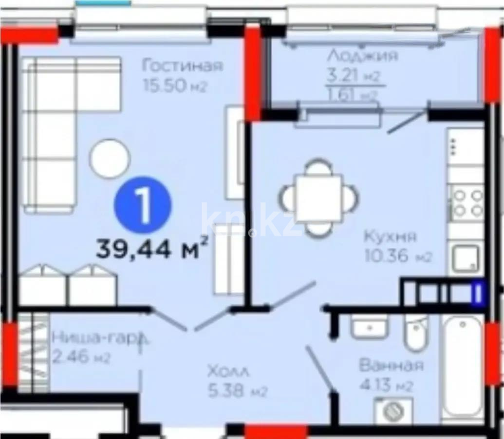 Продажа 1-комнатной квартиры, 39.44 м², ул. Е-321, дом  6/2 в Астане