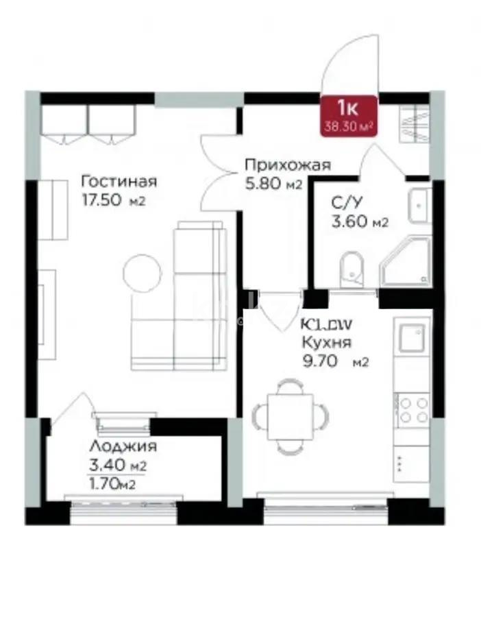 Продажа 1-комнатной квартиры, 38.3 м², ул. Е-36, дом  5 в Астане